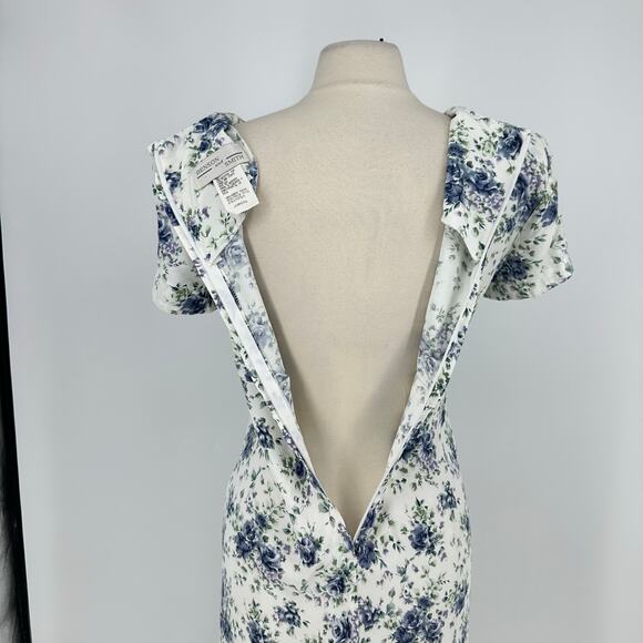 Vintage Benson Smith Midi Dress Sz 11/12 Floral Fitted Romantic Derby White Blue - Picture 9 of 16